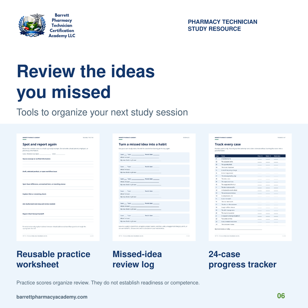 Actual reusable practice worksheet, missed-idea review log and 24-case progress tracker from 
the workbook.