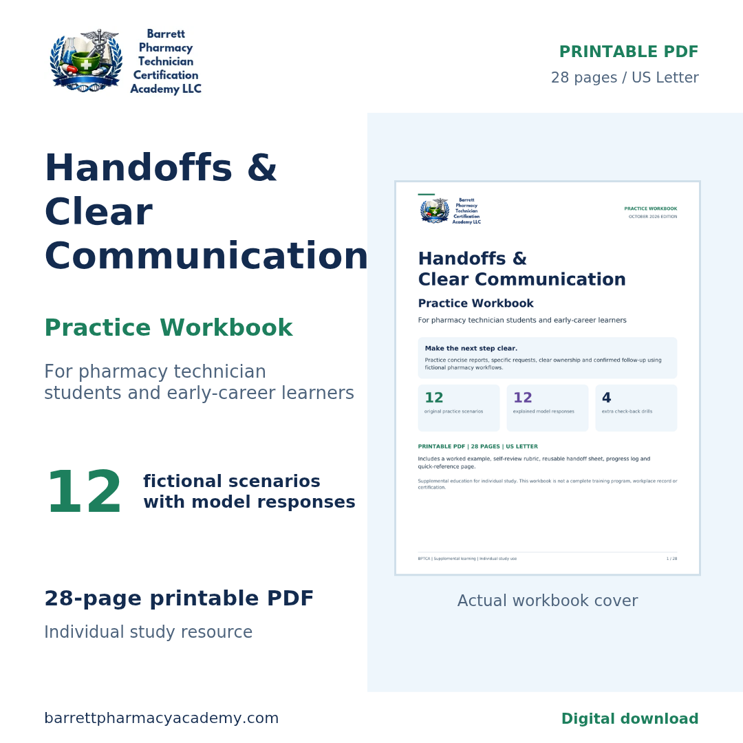 Handoffs & Clear Communication: Practice Workbook for Pharmacy Technician Students