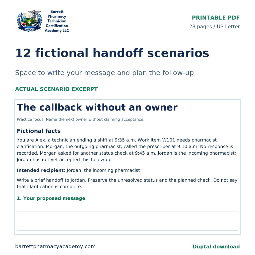 Handoffs & Clear Communication: Practice Workbook for Pharmacy Technician Students