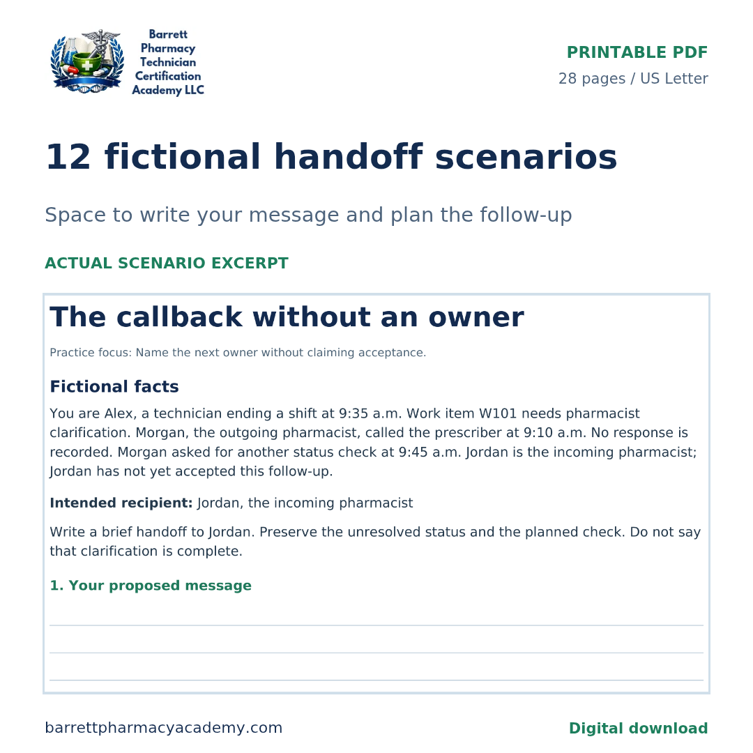 Handoffs & Clear Communication: Practice Workbook for Pharmacy Technician Students