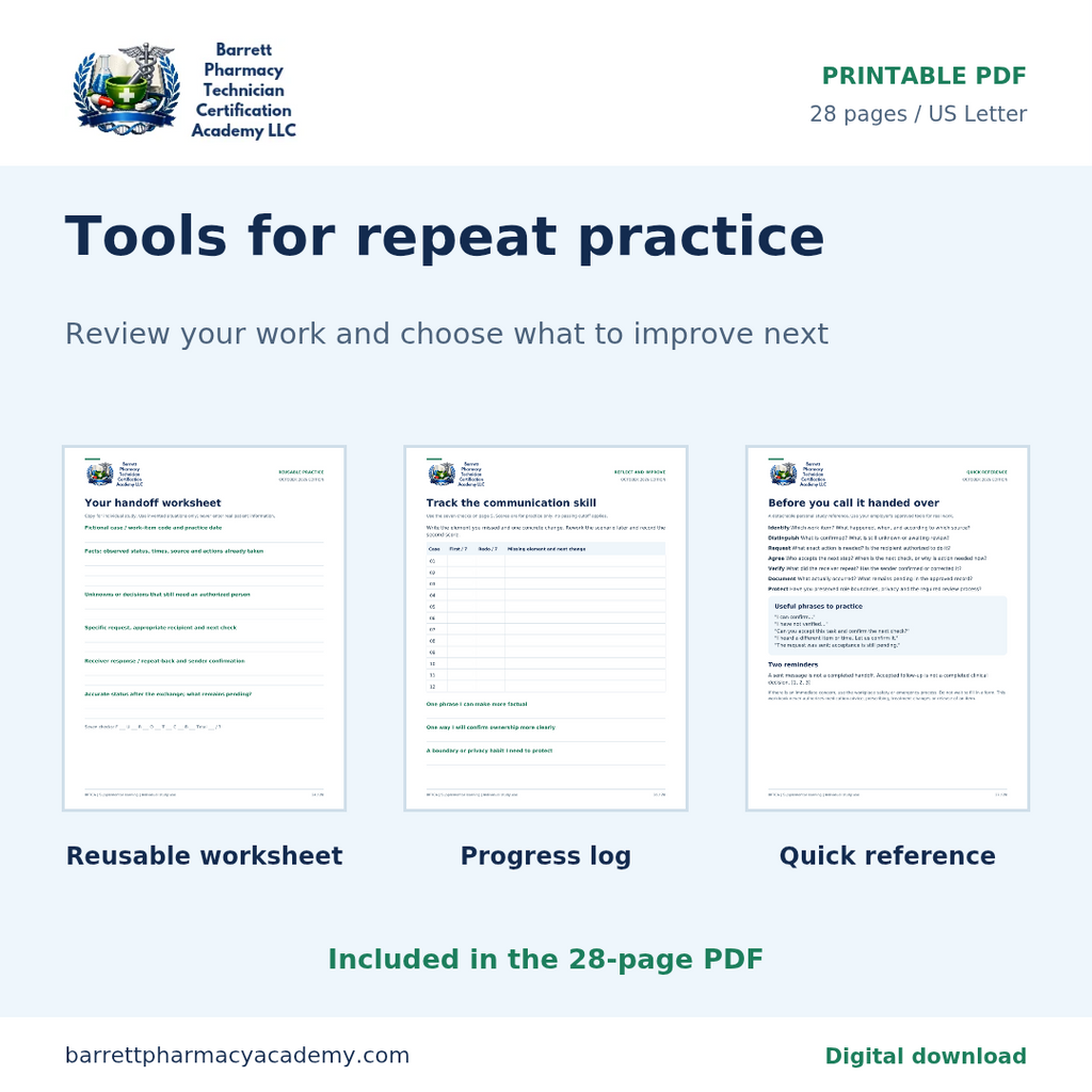 Handoffs & Clear Communication: Practice Workbook for Pharmacy Technician Students