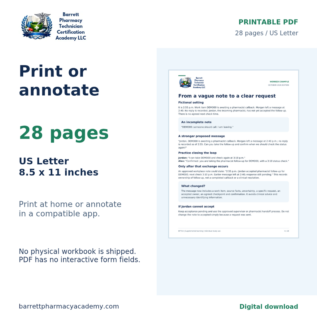 Handoffs & Clear Communication: Practice Workbook for Pharmacy Technician Students