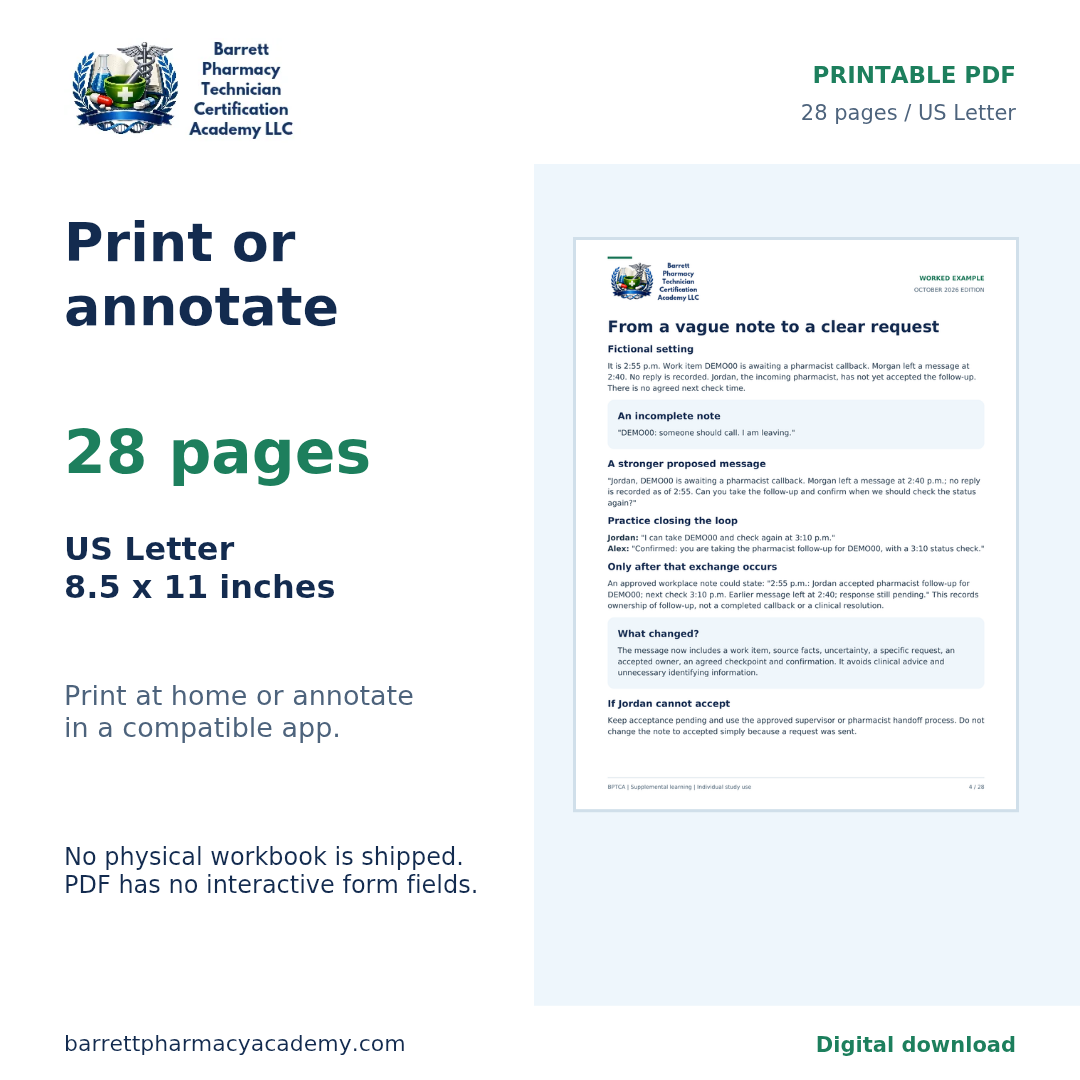 Handoffs & Clear Communication: Practice Workbook for Pharmacy Technician Students
