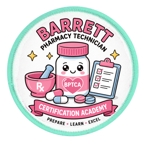 Barrett Pharmacy Technician Certification Academy Patch | Cute Pharmacy Tech Heat Transfer Badge
