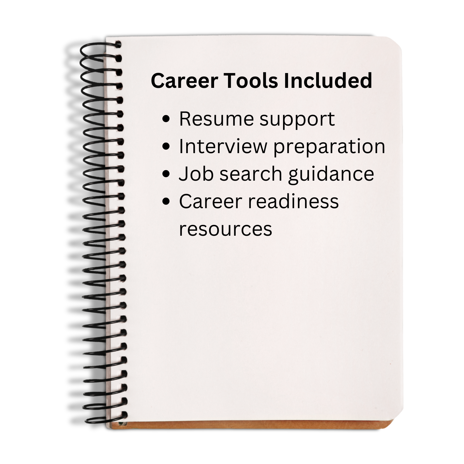 Notebook with career tools included text on a white background
