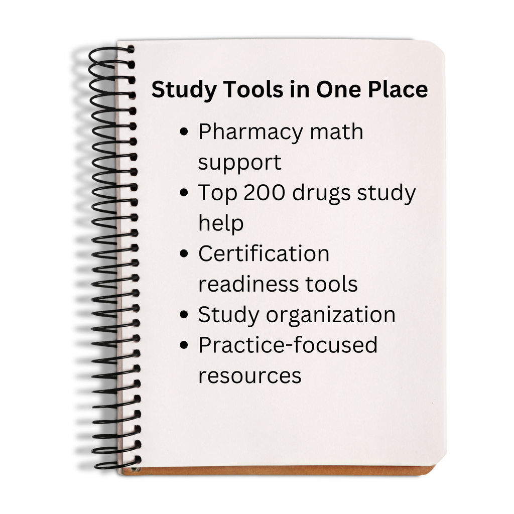 Notebook with a list of study tools on a white background