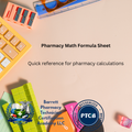 Pharmacy Math Formula Sheet with educational branding on a colorful background