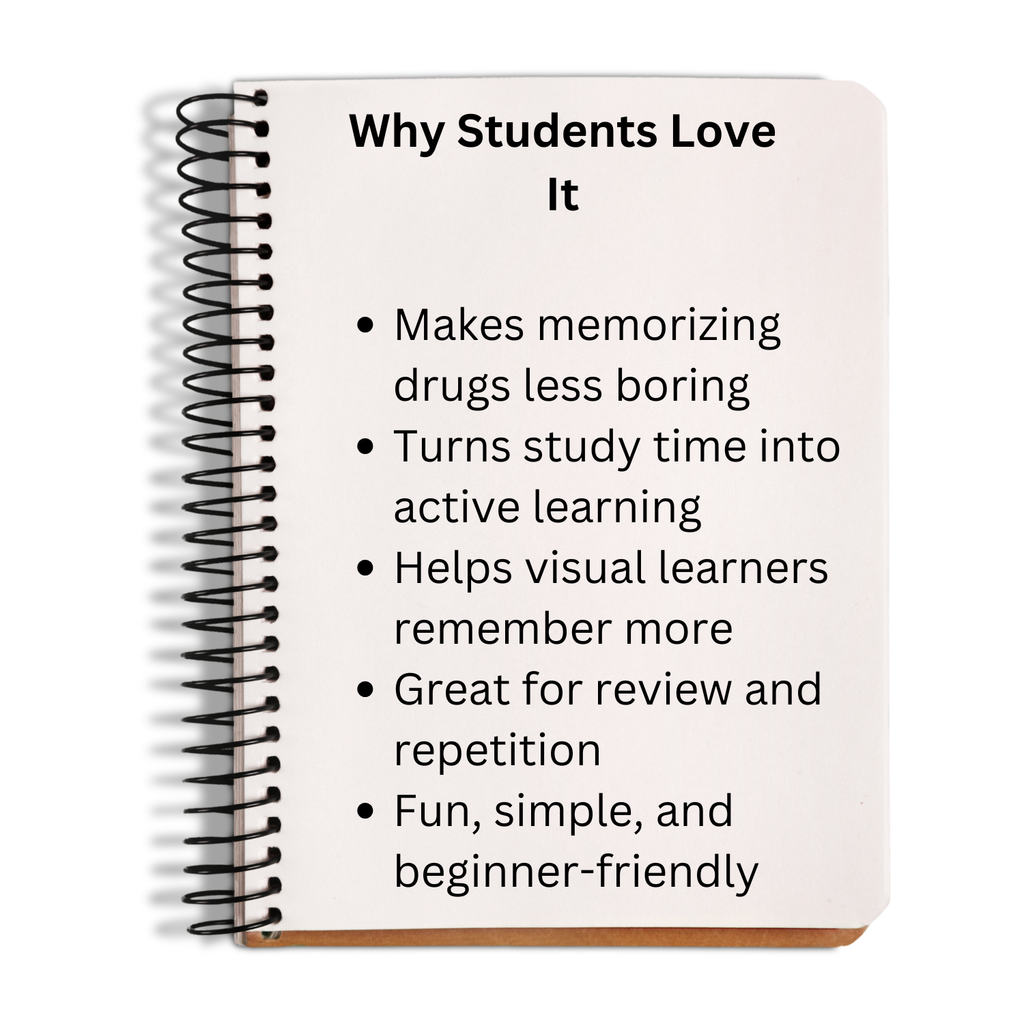 Notebook with reasons why students love it on a white background