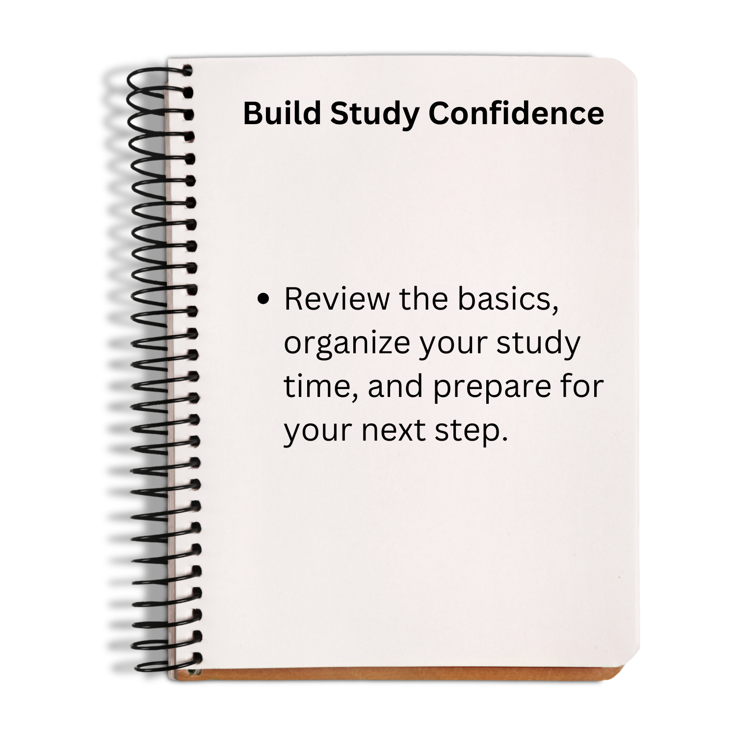 Notebook with text on building study confidence on a white background