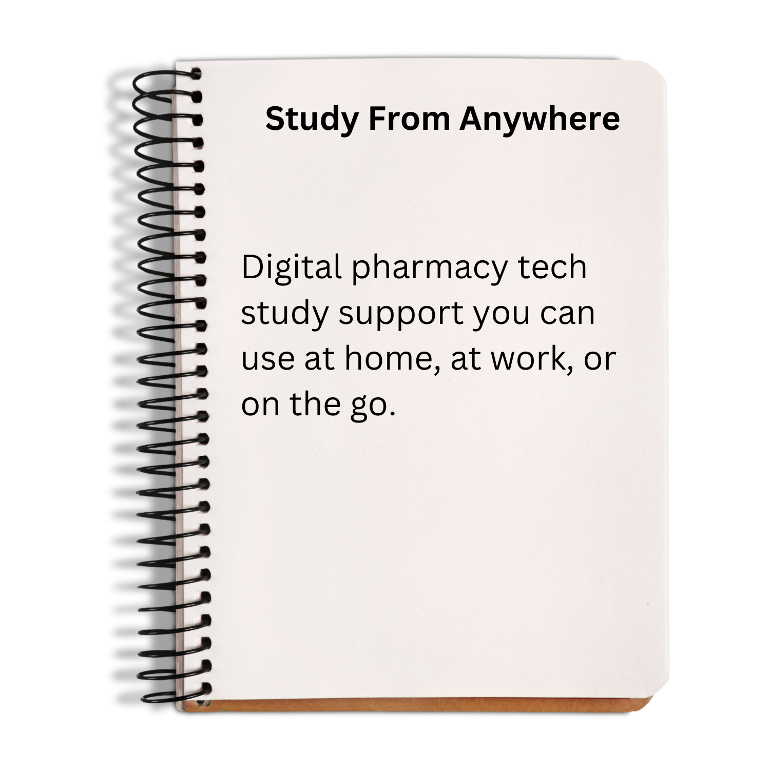 Notebook with text 'Study From Anywhere' on a white background
