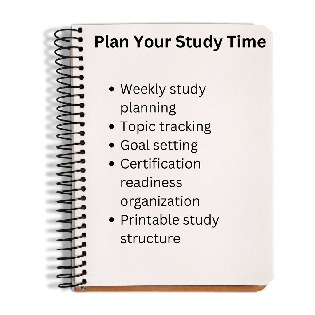 Notebook with study planning features on a white background