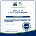 A promotional graphic for a digital upgrade service by Barrett Pharmacy Technician Certification Academy LLC, offering career ready training and resume review services.