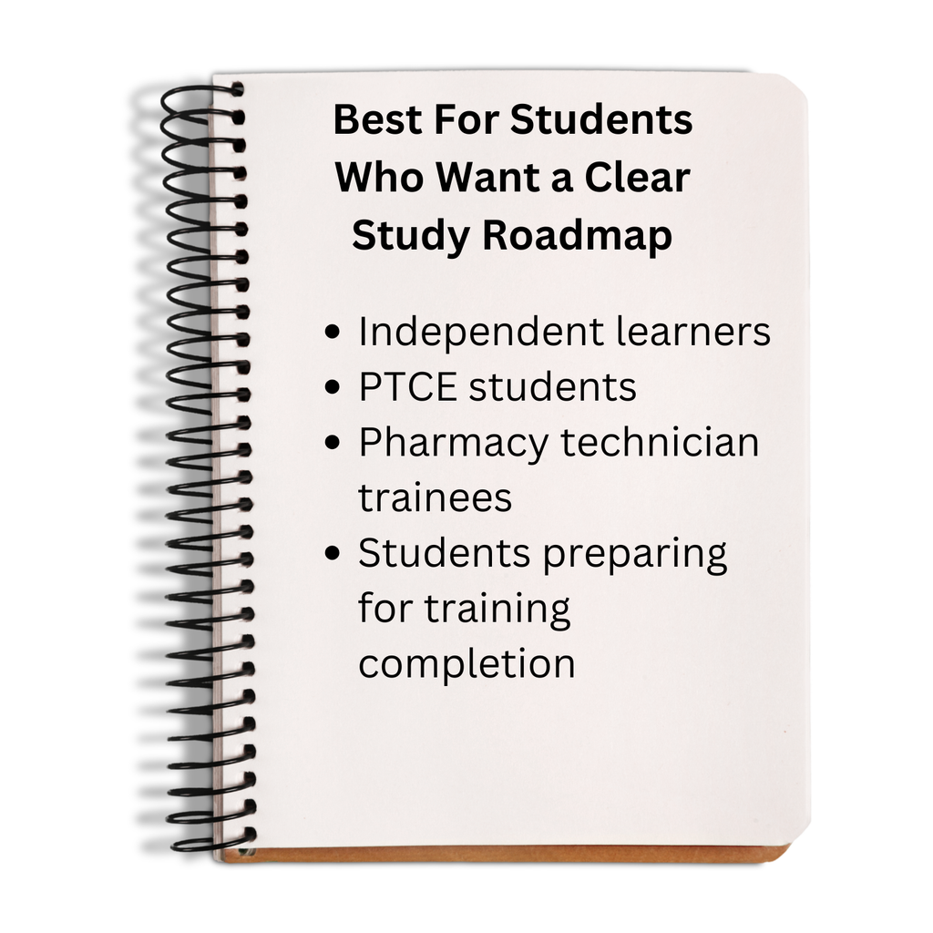 Notebook with text about its use for students on a white background