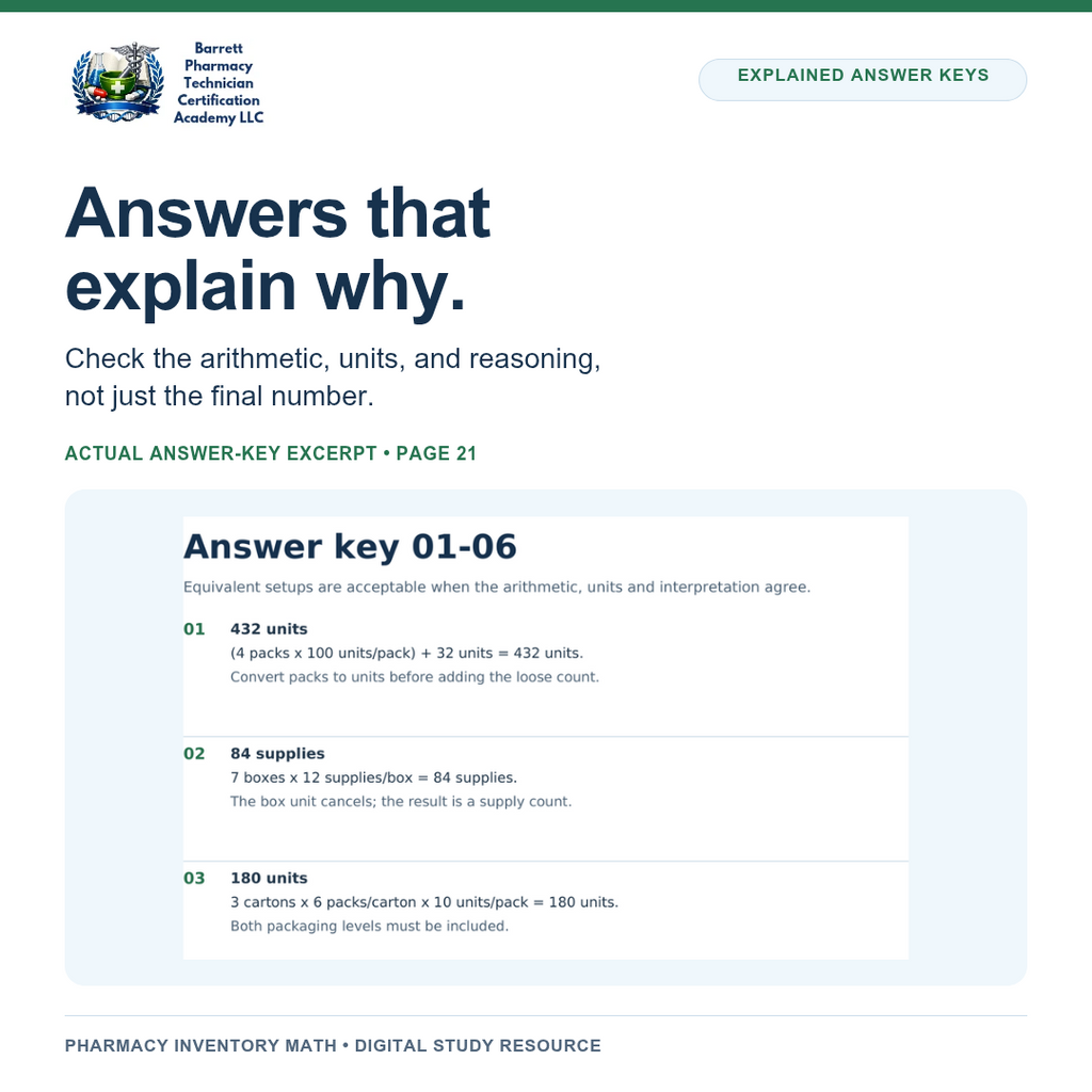Pharmacy Inventory Math Practice Workbook