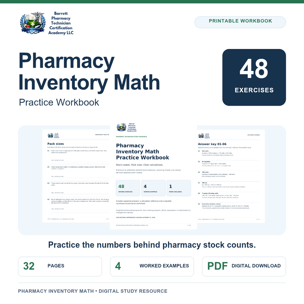 Pharmacy Inventory Math Practice Workbook