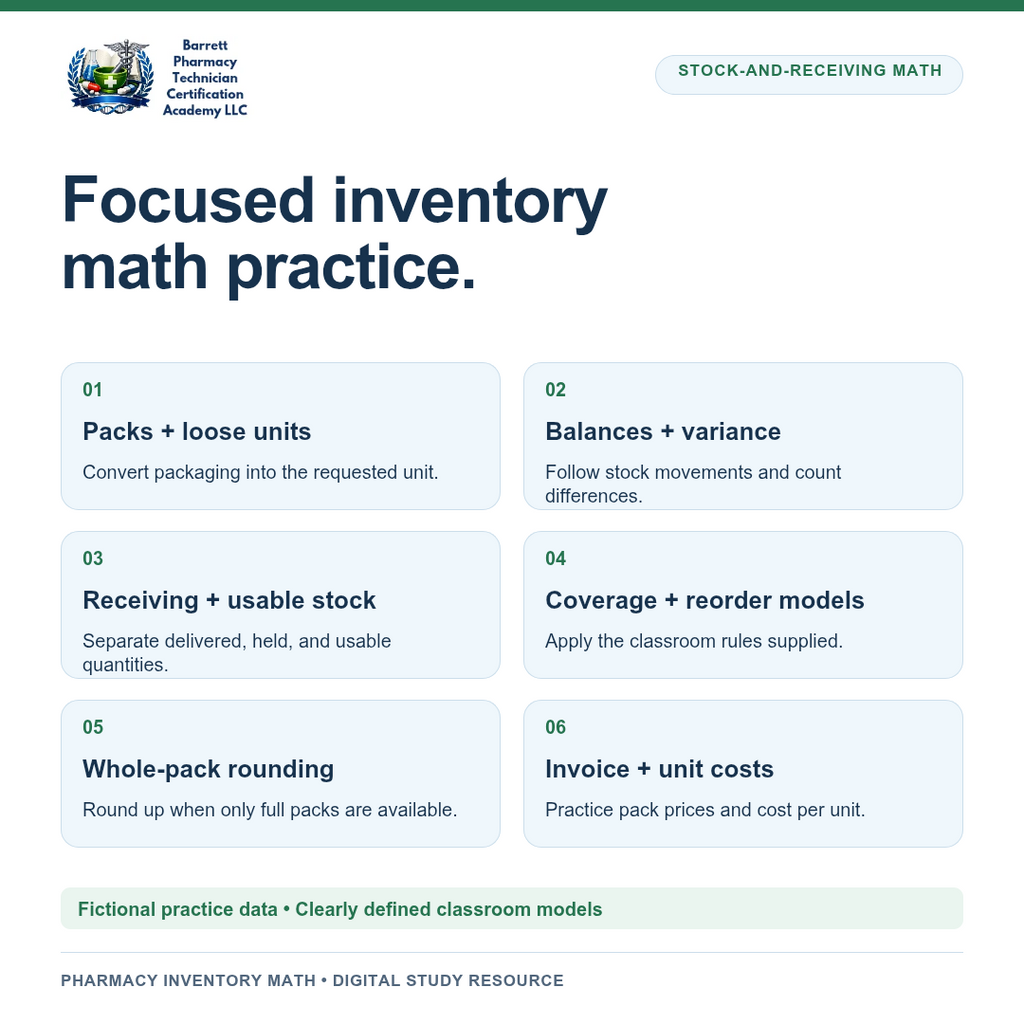 Pharmacy Inventory Math Practice Workbook